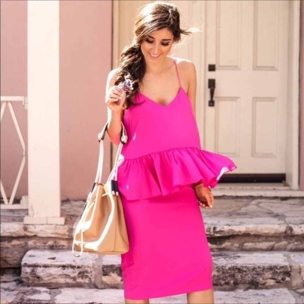 1.STATE Ruffled Hot Pink Midi Dress S